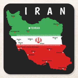 Iran Karte mit Flagge und Emblem Rechteckiger Pappuntersetzer