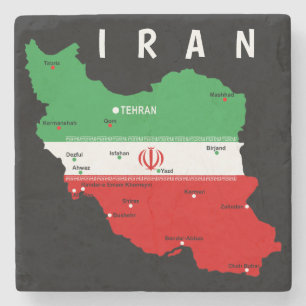 Iran Karte mit Flagge und Emblem Steinuntersetzer