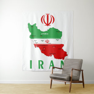 Iran Karte mit Flagge und Emblem Wandteppich