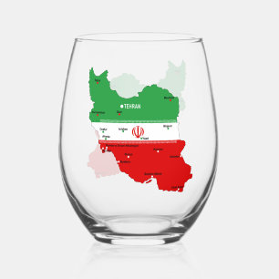 Iran Karte mit Flagge und Emblem Weinglas Ohne Stiel