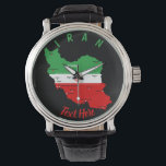 Iran Map with Flag and Emblem Armbanduhr<br><div class="desc">Iran Political Map with capital Tehran,  national borders,  most important cities,  rivers and lakes. The Iranian Flag Colors are superposed on the Map Silhouette. Vector Illustration by BluedarkArt TheChameleonArt</div>