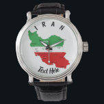Iran Map with Flag and Emblem Armbanduhr<br><div class="desc">Iran Political Map with capital Tehran,  national borders,  most important cities,  rivers and lakes. The Iranian Flag Colors are superposed on the Map Silhouette. Vector Illustration by BluedarkArt TheChameleonArt</div>