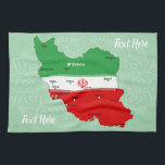 Iran Map with Flag and Emblem Geschirrtuch<br><div class="desc">Iran Political Map with capital Tehran,  national borders,  most important cities,  rivers and lakes. The Iranian Flag Colors are superposed on the Map Silhouette. Vector Illustration by BluedarkArt TheChameleonArt</div>