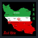 Iran Map with Flag and Emblem Poster<br><div class="desc">Iran Political Map with capital Tehran,  national borders,  most important cities,  rivers and lakes. The Iranian Flag Colors are superposed on the Map Silhouette. Vector Illustration by BluedarkArt TheChameleonArt</div>