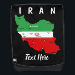 Iran Map with Flag and Emblem Rucksack<br><div class="desc">Iran Political Map with capital Tehran,  national borders,  most important cities,  rivers and lakes. The Iranian Flag Colors are superposed on the Map Silhouette. Vector Illustration by BluedarkArt TheChameleonArt</div>