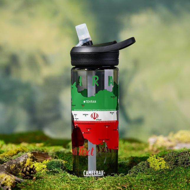Iran Map with Flag and Emblem Trinkflasche (Außenbereich (gedreht))