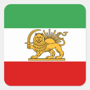 Iran, Persische Flagge mit Löwe, Schah von Iran Quadratischer Aufkleber