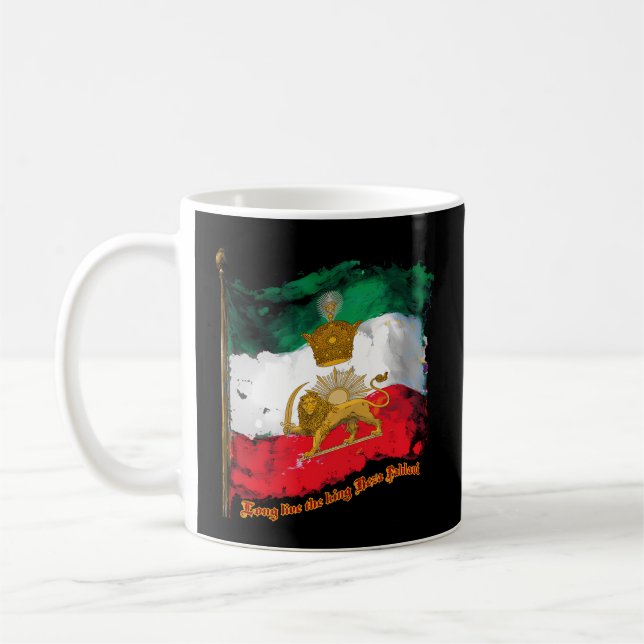 Iranische Flagge mit Pahlavi Krone Sonne und Löwe Kaffeetasse (Links)