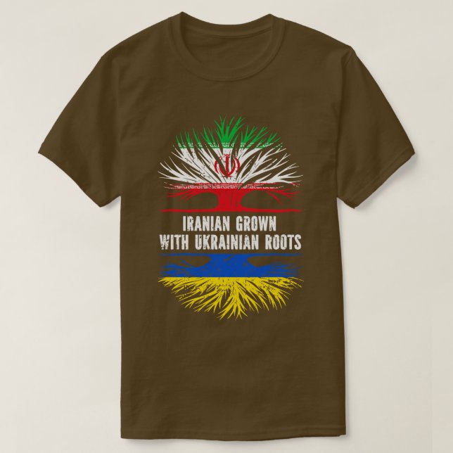 iranisches Wachstum mit ukrainischer Roots-Flagge T-Shirt (Design vorne)