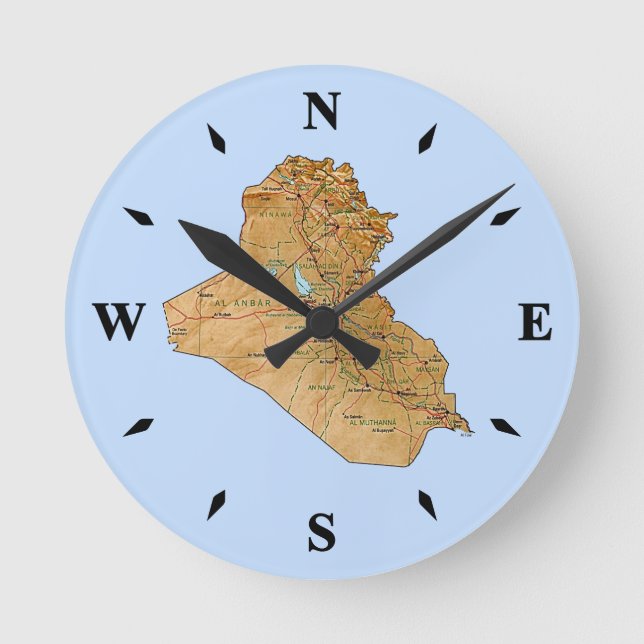 Iraq Map Clock Runde Wanduhr (Vorderseite)