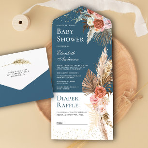 Irdische Florale Pampasgras-Staubblaue Babyparty All In One Einladung