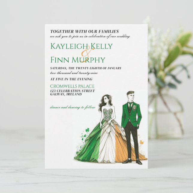 Ireland Couple Wedding Einladung (Stehend Vorderseite)
