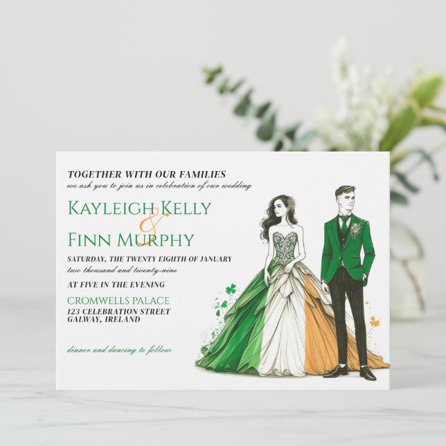 Ireland Couple Wedding Einladung (Stehend Vorderseite)