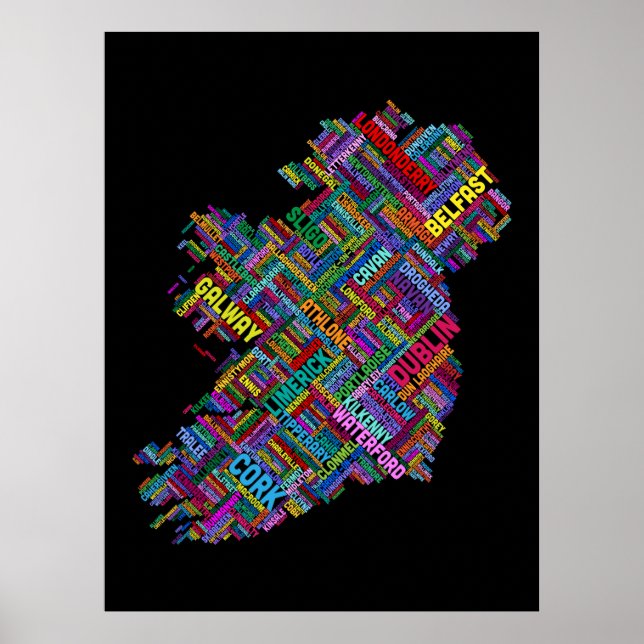 Ireland Eire City Text Map Poster (Vorne)