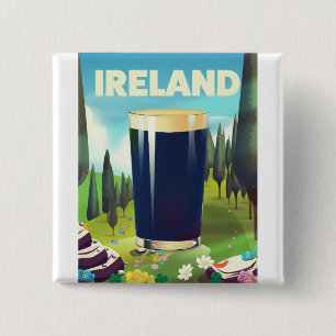 Ireland Pint Travel Poster Button