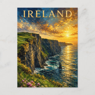 Ireland: Vibrant Sunset Cliffs Moher Art Souvenir Postkarte