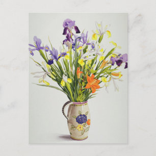 Iren und Lilien in einem niederländischen Jug Postkarte