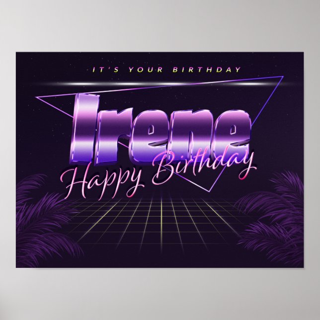 Irene Name Vorname lila retro Poster Geburtstag (Vorne)
