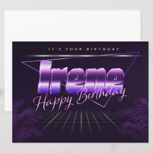 Irène Nom Prénom lila retro carte Anniversaire