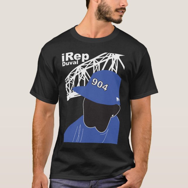 iRep Duval Blau auf Schwarzem T-Shirt (Vorderseite)