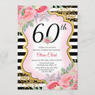 Irgendein Alters-Rosa und Gold mit Blumen und Einladung