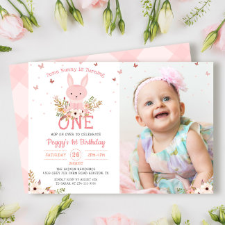 Irgendein Bunny Girl 1. Geburtstag Butterfly Foto Einladung