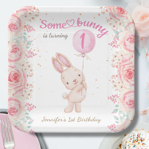 Irgendein Bunny ist eins! Girl Pink 1. Geburtstag Pappteller
