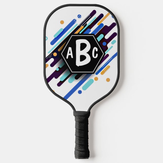 Irgendeine 3 Anfangsbuchstabe Monogram Blue Tan Wh Pickleball Schläger (Vorderseite)