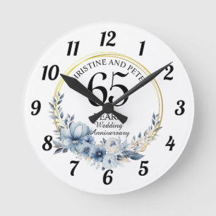 Irgendeine Hochzeit (65) Elegante blaue Blumen-Hoc Runde Wanduhr