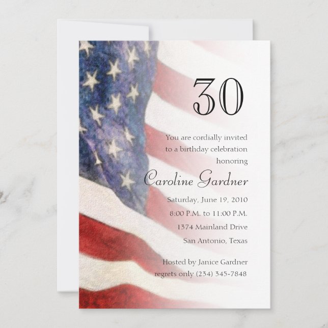 Irgendeine Zahl zum Geburtstag Einladung amerikani (Vorderseite)