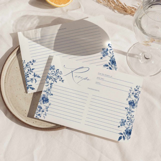 Irgendetwas Blaues Toile Bläschen Brautparty Rezep Einladung (something blue recipe card, toile floral bridal shower recipe card, vintage blue recipe card 5x7)