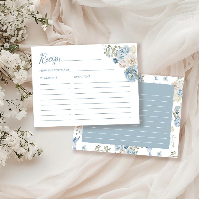 Irgendetwas Blue Floral Brautparty Rezept Card Postkarte (Von Creator hochgeladen)