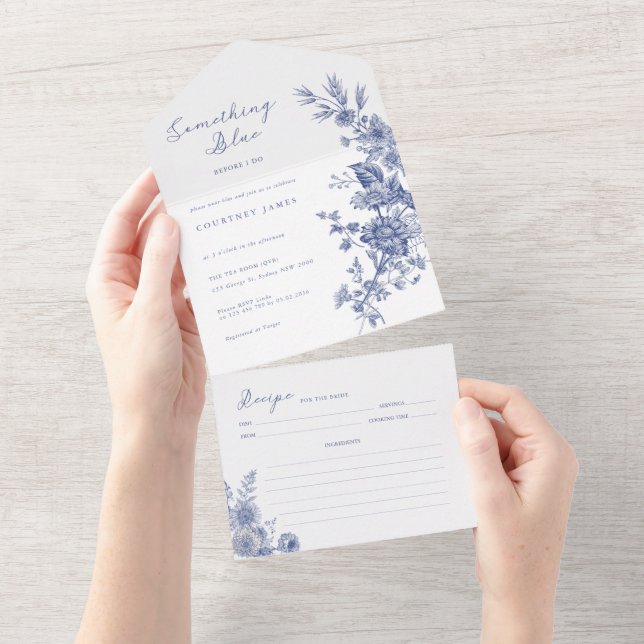Irgendwas Blue Toile French Blue Brautparty All In One Einladung (Abreißen)