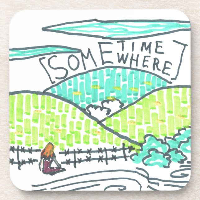Irgendwo / Irgendwann doodle Getränkeuntersetzer (Vorderseite)