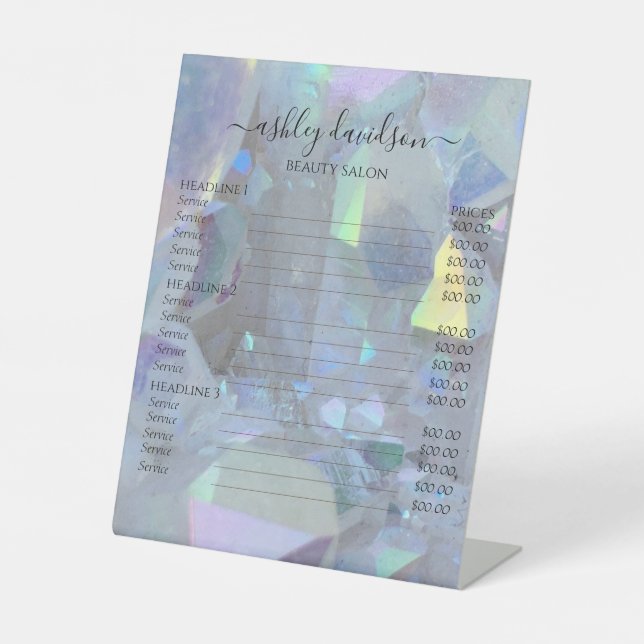 Iridescent Angel Aura Quarz Crystal Pedestal Sign Sockelschild (Vorderseite)