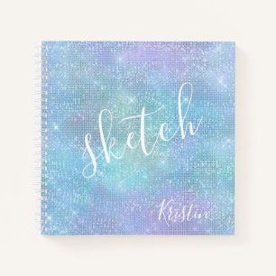 Iridescent Blue Lila Glitzer Name Sketchbook Notizbuch