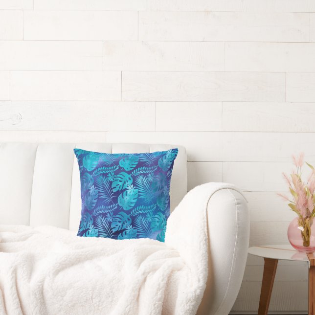 IRIDESCENT BLUE PALM TROPICAL PALM PILLOW KISSEN (Liege)