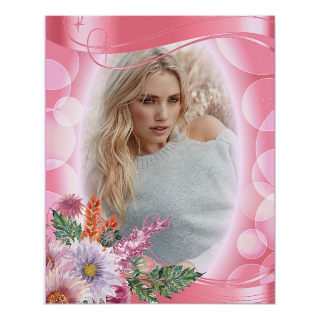 Iridescent Bokeh PInk & Hübsche Blume - DIY-Foto Poster (Vorderseite)
