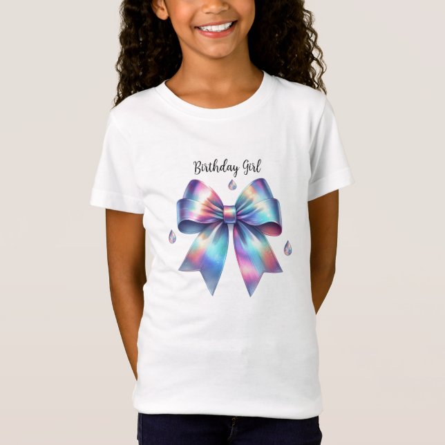 Iridescent Bow Birthday Girl T-Shirt (Vorderseite)