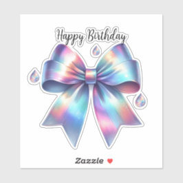 Iridescent Bow Teardrop Happy Birthday Aufkleber