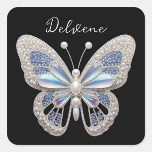 Iridescent Butterfly Elegance Quadratischer Aufkleber