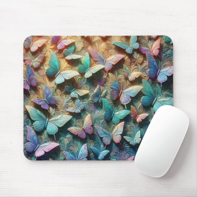 Iridescent Butterfly Garden Mousepad (Mit Mouse)