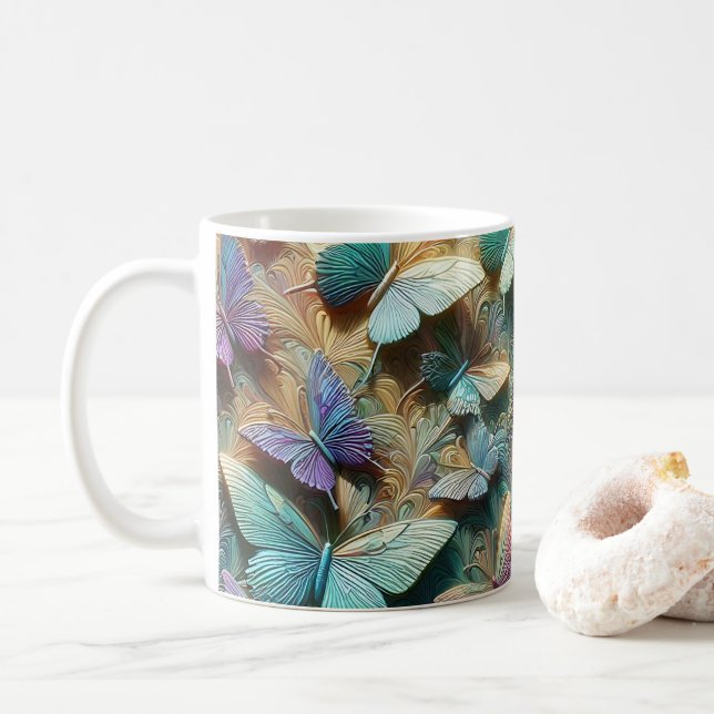 Iridescent Butterfly Garden Mug Kaffeetasse (Mit Donut)