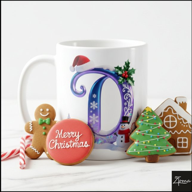 Iridescent Christmas Letter D with Snowman Kaffeetasse (Von Creator hochgeladen)