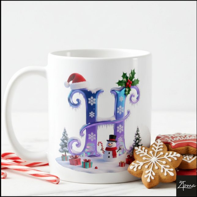 Iridescent Christmas Letter H with Snowman Kaffeetasse (Von Creator hochgeladen)