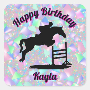 Iridescent Confetti Horse Girl Happy Birthday Quadratischer Aufkleber