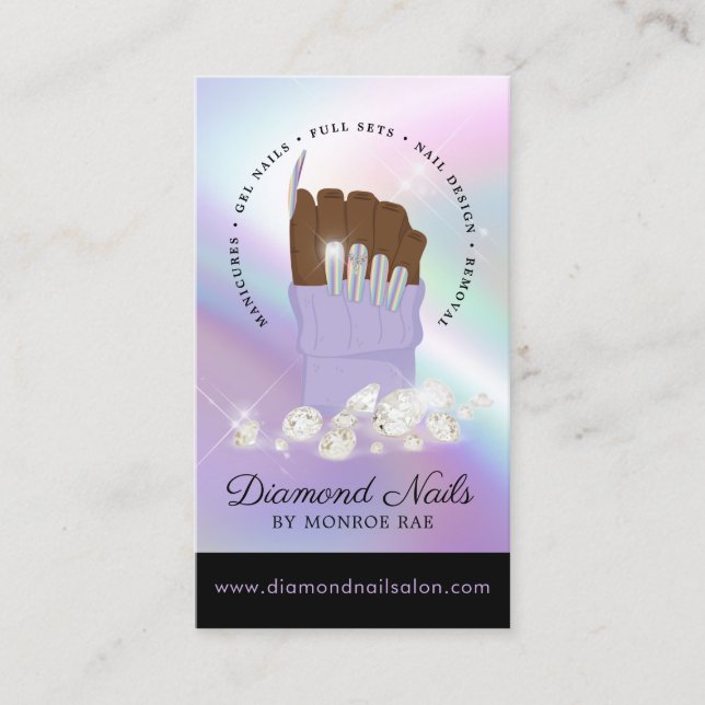 Iridescent Diamond Nail Salon Nail Tech Artist Visitenkarte (Vorderseite)