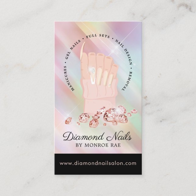 Iridescent Diamond Nail Salon Nail Tech Artist Visitenkarte (Vorderseite)