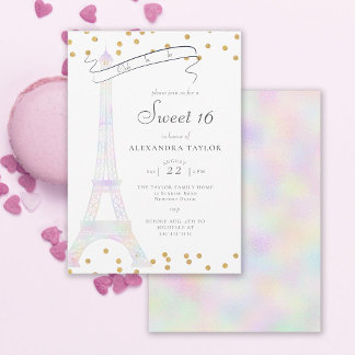 Iridescent Eiffel Tower Paris Gold Chic Sweet 16 Einladung