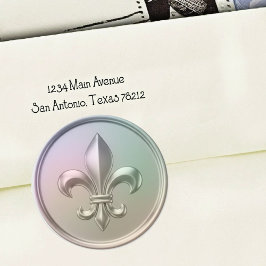 Iridescent Fleur de Lis Envelope Seal Embossed Runder Aufkleber